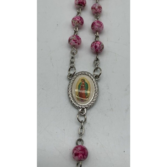 Vintage Mixed Lot Of 5 Glass Bead Rosaries Pink White Blue & Irredescent Red - Picture 13 of 16